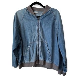 Blue and gray denim jean jacket zipper L